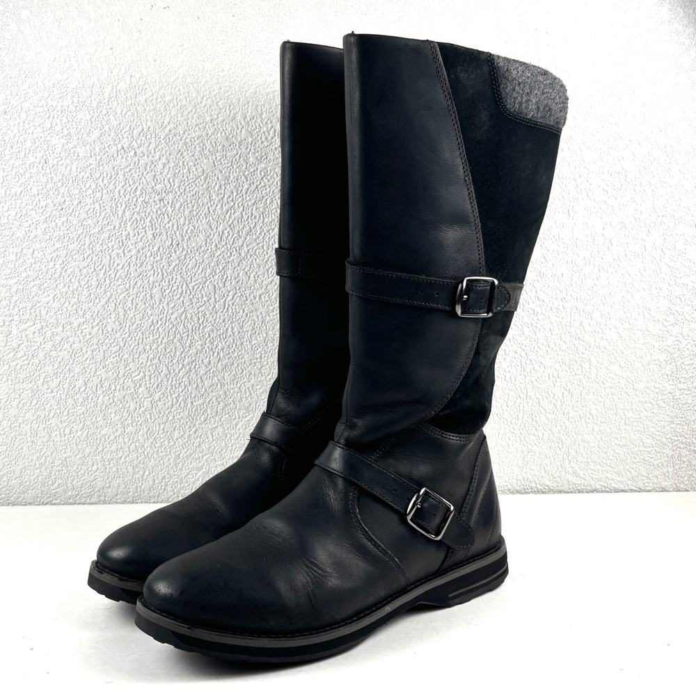 L.L. Bean Park Ridge Tall Leather Suede Wool Boots Womens 6.5 Black Buckle Zip
